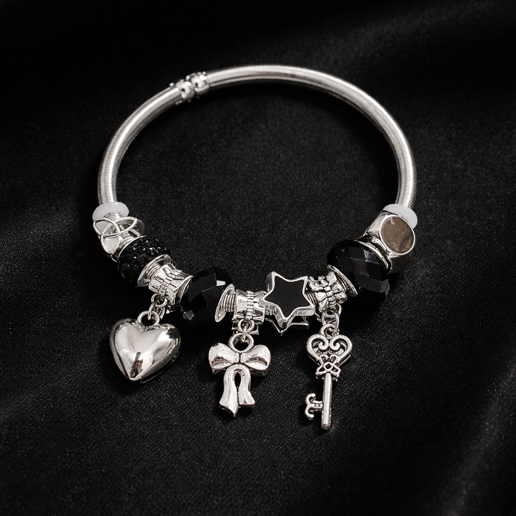 Charm Bracelet Stainless Steel with Heart Star Charms by Aureo - Aureo Corner 
