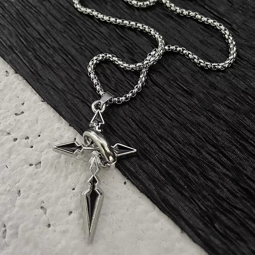 Steel Arrow Cross Necklace: Bold Stainless Steel Pendant - Aureo Corner 