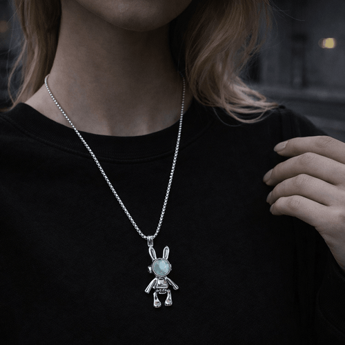 Astronaut Bunny Pendant Necklace – Stainless Steel Street Style Chain by Aureo - Aureo Corner 