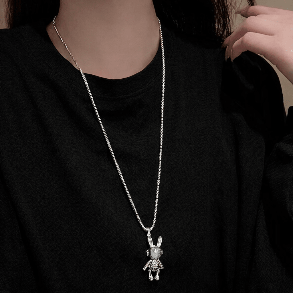 Astronaut Bunny Pendant Necklace – Stainless Steel Street Style Chain by Aureo - Aureo Corner 