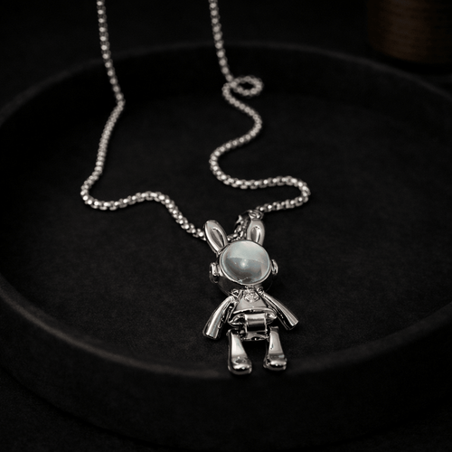 Astronaut Bunny Pendant Necklace – Stainless Steel Street Style Chain by Aureo - Aureo Corner 