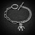 Stainless Steel Bear Charm Cuban Chain Bracelet - Modern & Durable - Aureo Corner 