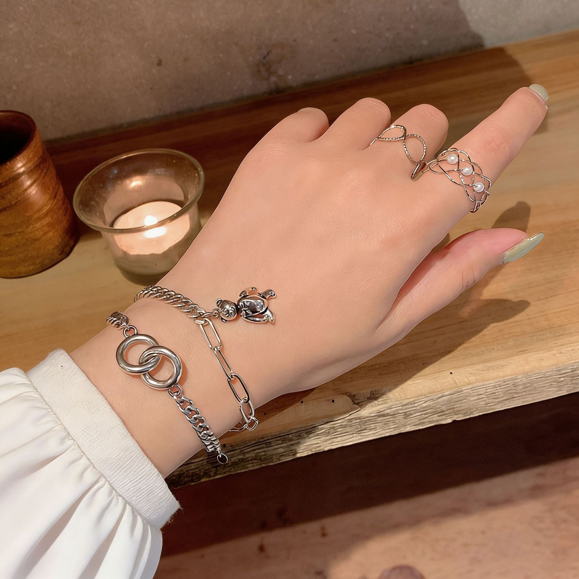 Stainless Steel Bear Charm Cuban Chain Bracelet - Modern & Durable - Aureo Corner 