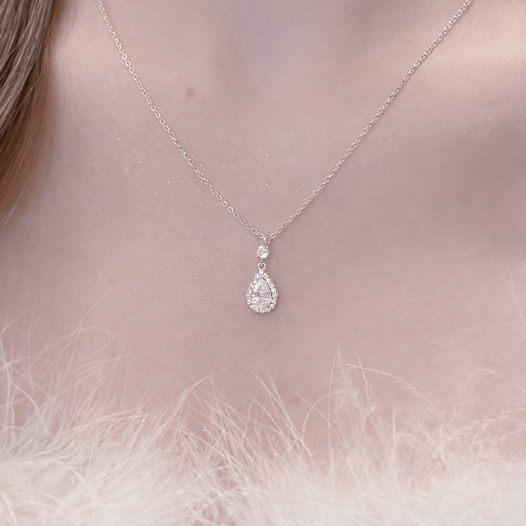 Halo Teardrop Pendant Necklace - Silver S925 by Aureo - Aureo Corner 