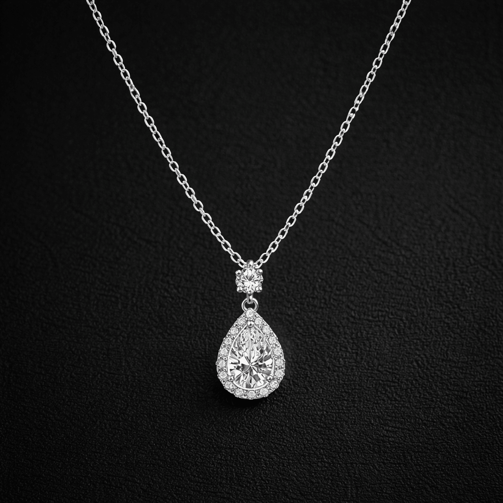 Halo Teardrop Pendant Necklace - Silver S925 by Aureo - Aureo Corner 