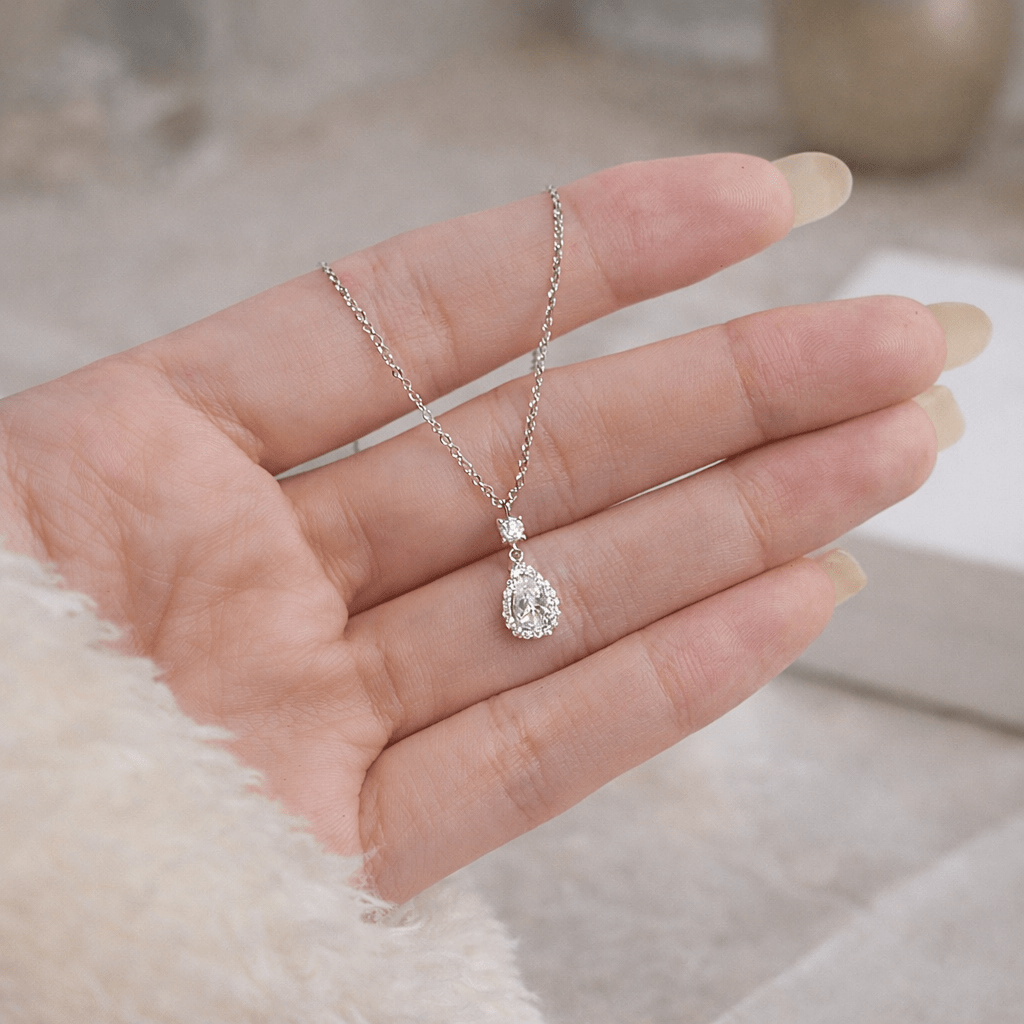 Halo Teardrop Pendant Necklace - Silver S925 by Aureo - Aureo Corner 