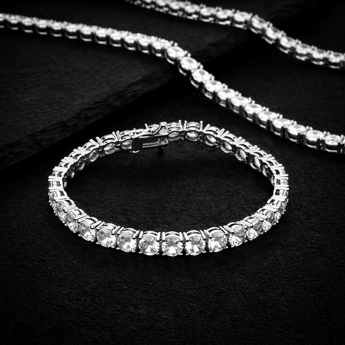Tennis Chain Necklace & Bracelet – Stainless Steel with CZ Stones - Aureo Corner 