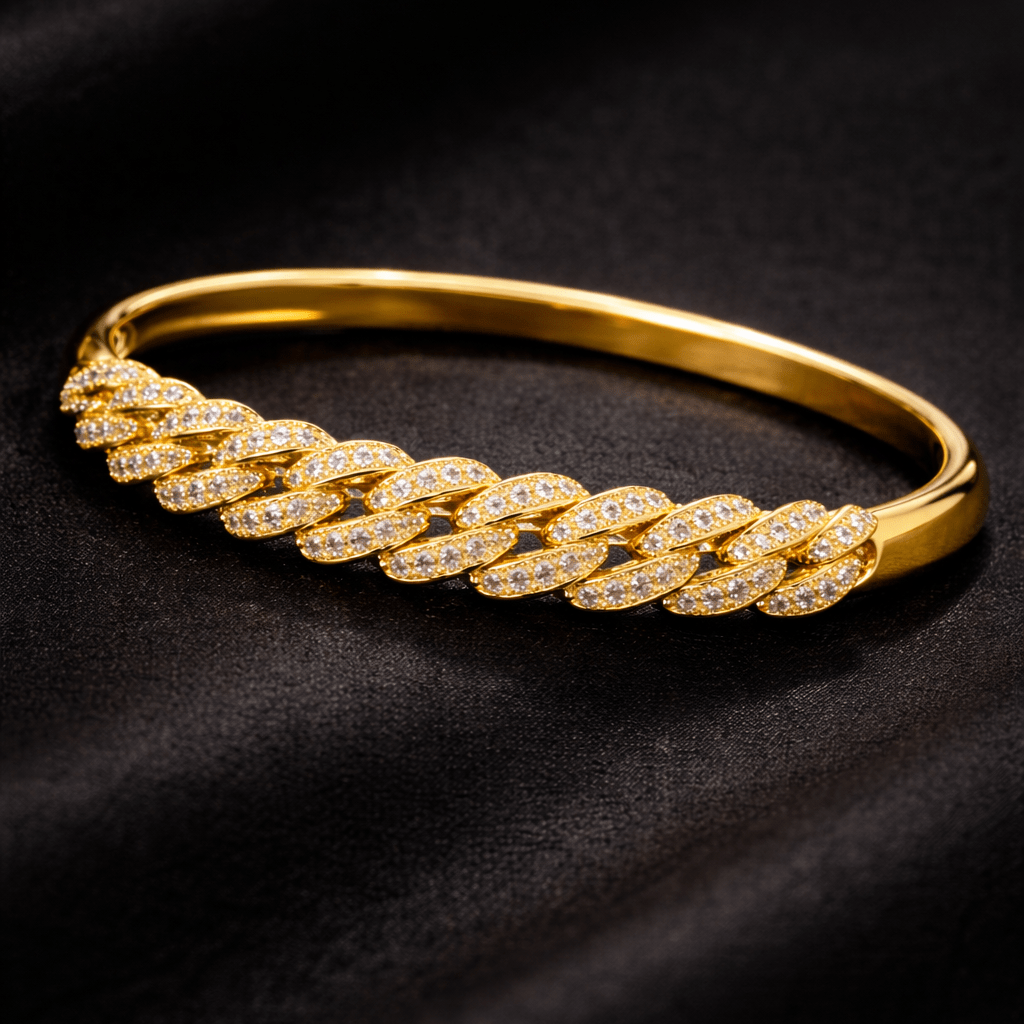 Cuban Link Bangle – Gold-Plated Stainless Steel Bracelet with Pavé CZ Stones - Aureo Corner 