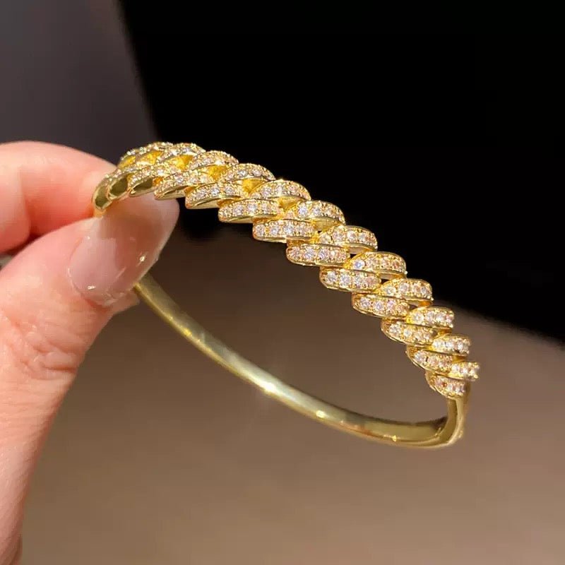 Cuban Link Bangle – Gold-Plated Stainless Steel Bracelet with Pavé CZ Stones - Aureo Corner 