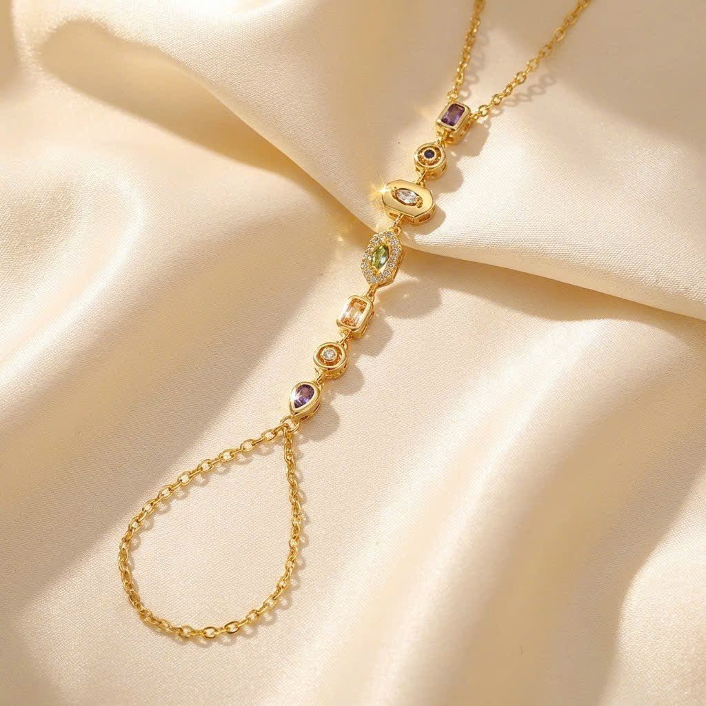 Multi-Stone Lariat Necklace – Gold-Plated Stainless Steel Vertical Drop Necklace for Women - Aureo Corner 