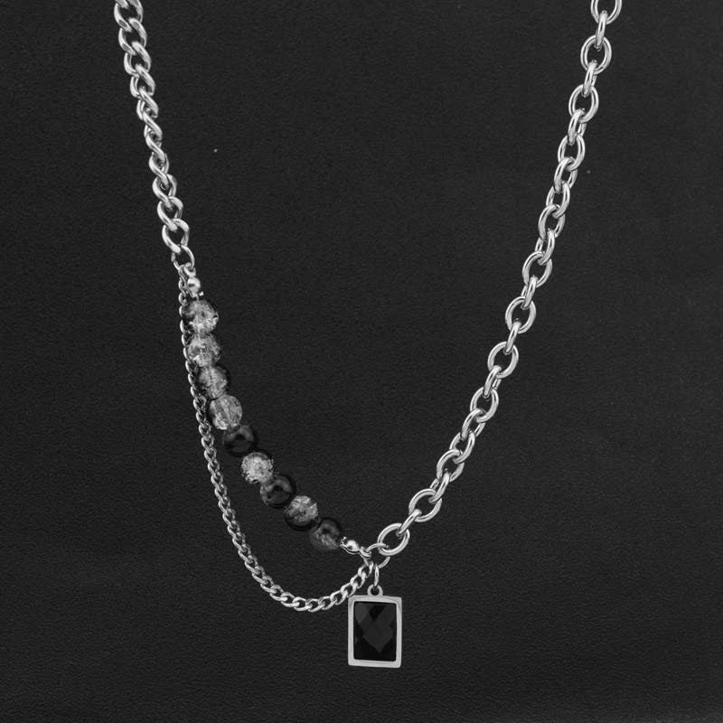 Men's Silver & Black Noir Layered Chain Necklace - Aureo Corner 