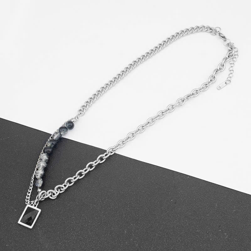 Men's Silver & Black Noir Layered Chain Necklace - Aureo Corner 