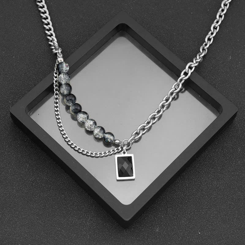 Men's Silver & Black Noir Layered Chain Necklace - Aureo Corner 