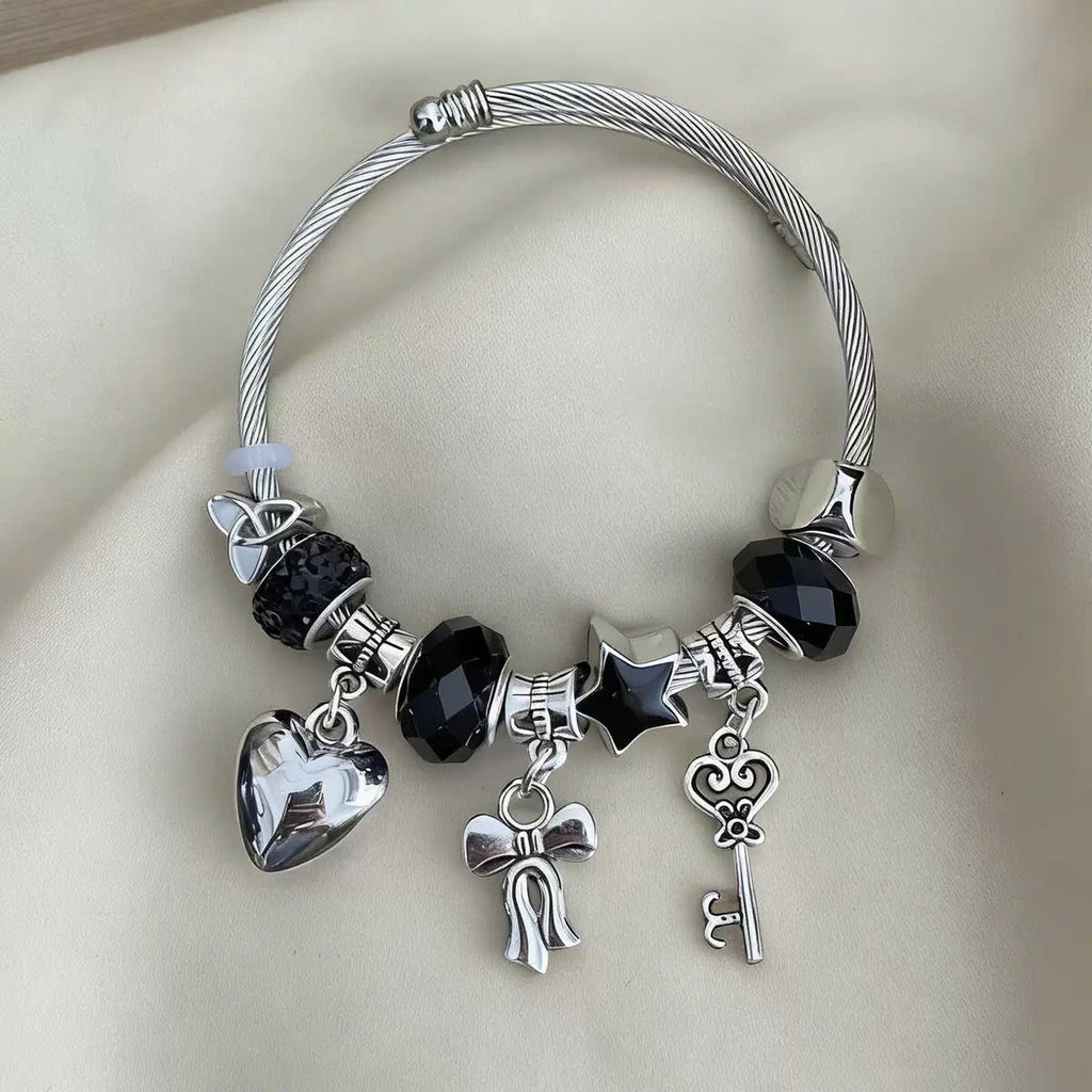 Charm Bracelet Stainless Steel with Heart Star Charms by Aureo - Aureo Corner 