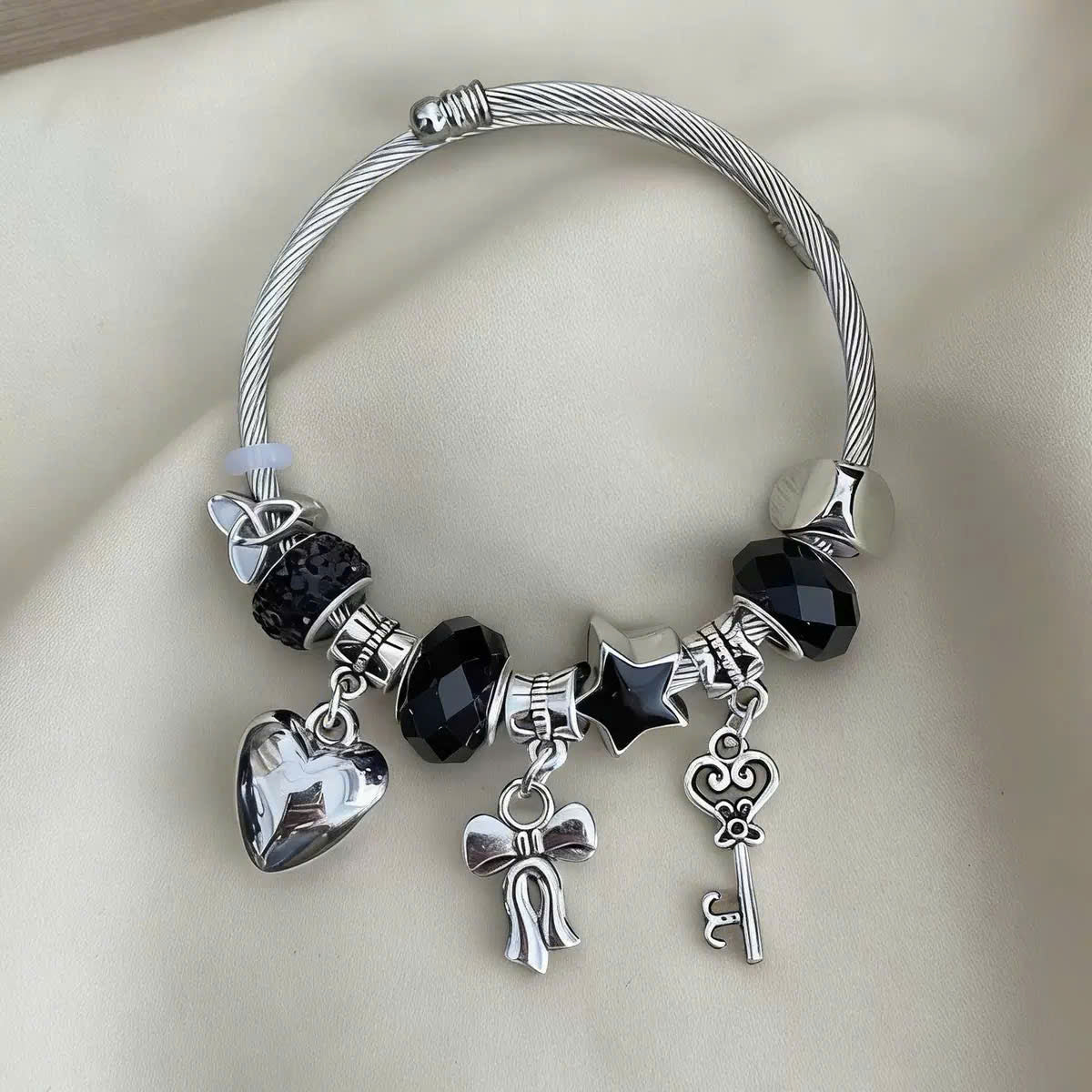 Charm Bracelet Stainless Steel with Heart Star Charms by Aureo - Aureo Corner 