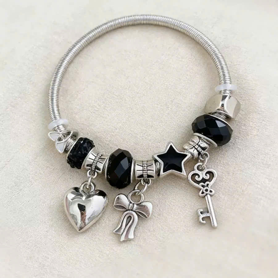 Charm Bracelet Stainless Steel with Heart Star Charms by Aureo - Aureo Corner 