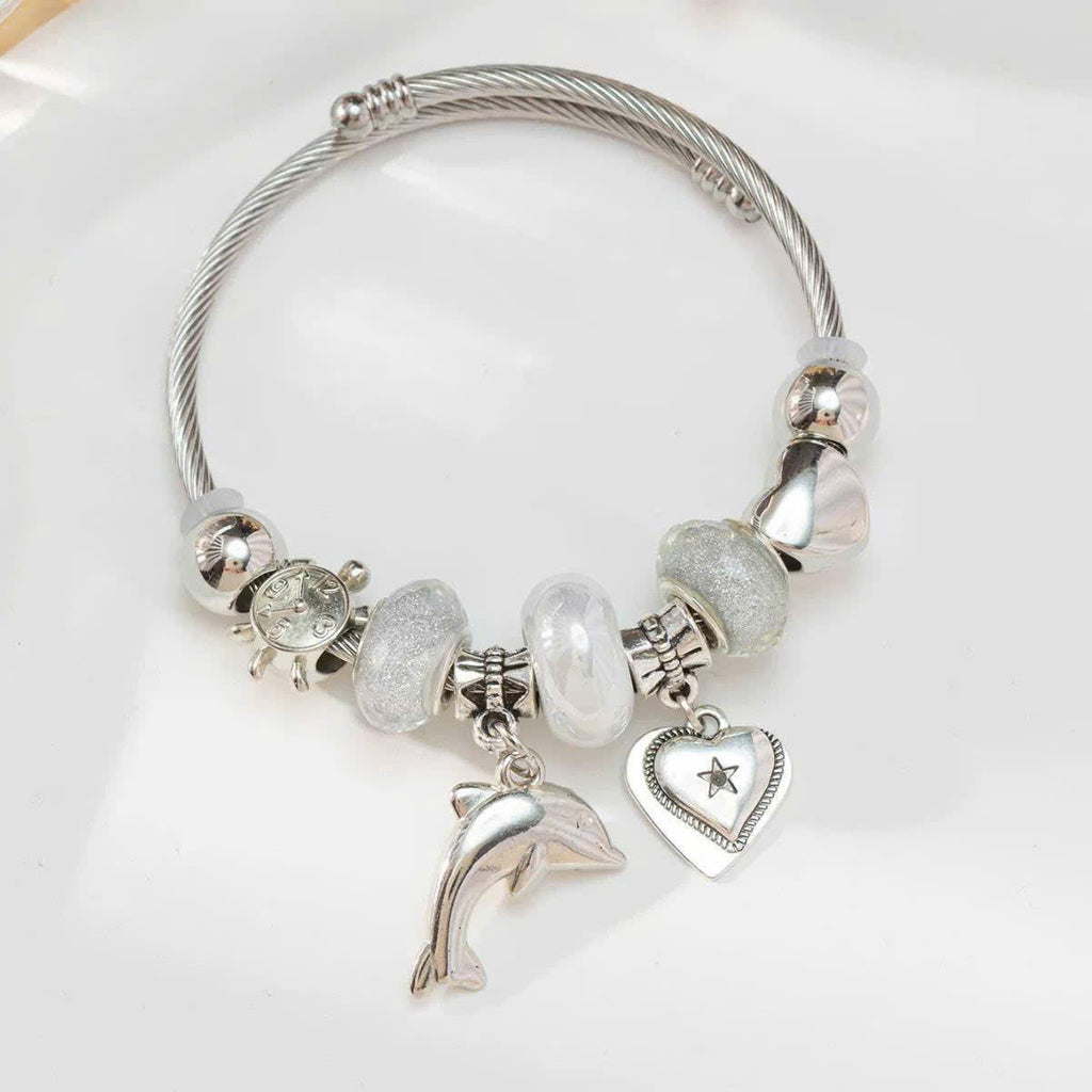 Charm Bracelet Stainless Steel Dolphin Heart Pendant by Aureo - Aureo Corner 
