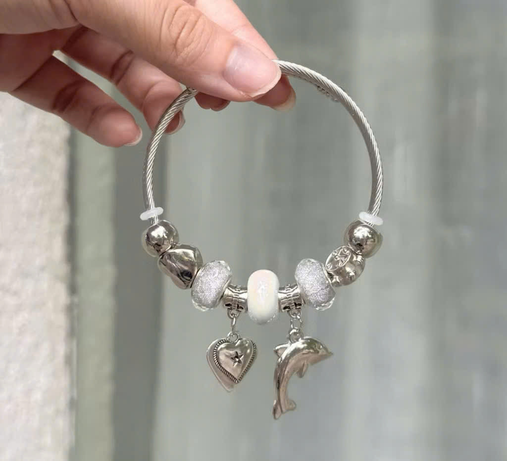 Charm Bracelet Stainless Steel Dolphin Heart Pendant by Aureo - Aureo Corner 